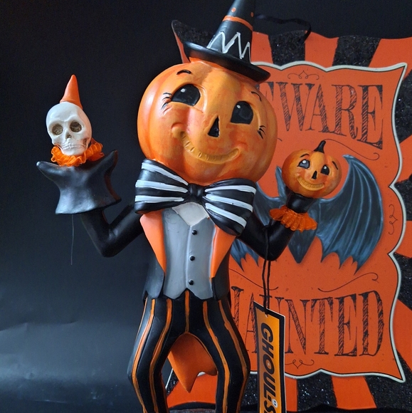 NWT Ghoulish Vintage Inspired Halloween Pumpkin Man Statue - Picture 1 of 5